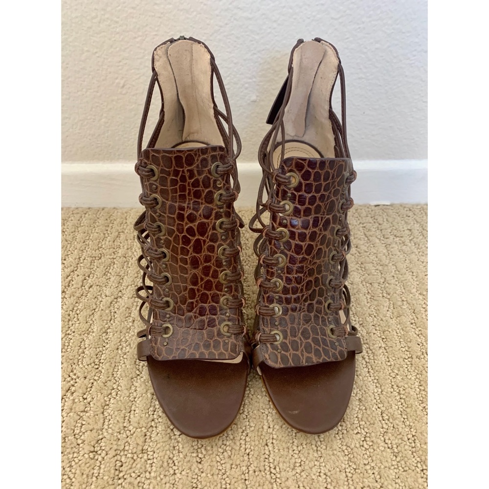Brown Zara heels with a snake skin look